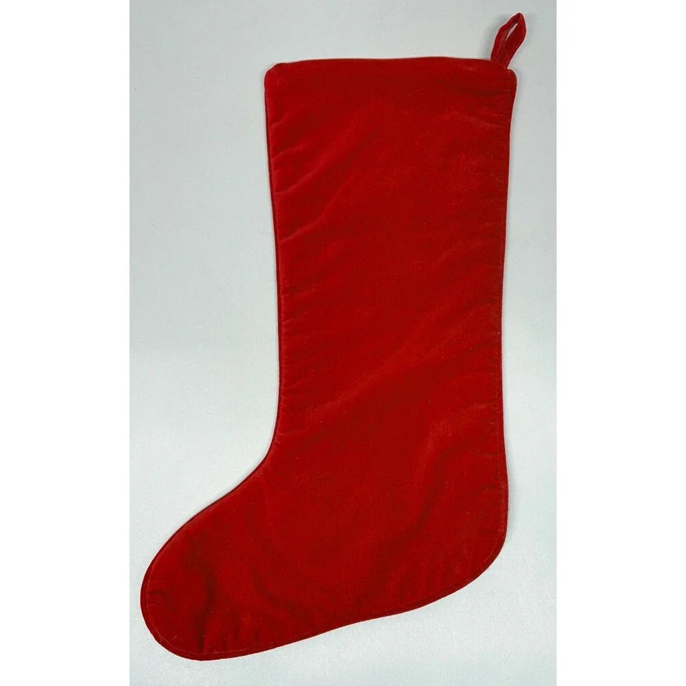 Vtg Wool Needle Point Christmas Stocking Red Velvet Poinsettias Oil Lamp
